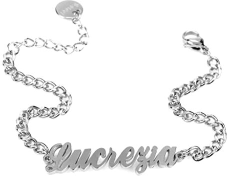 Flowers Bracciale in acciaio con Nome in Corsivo disponibile in due colorazioni dorato e argentato (Lucrezia Argentato)