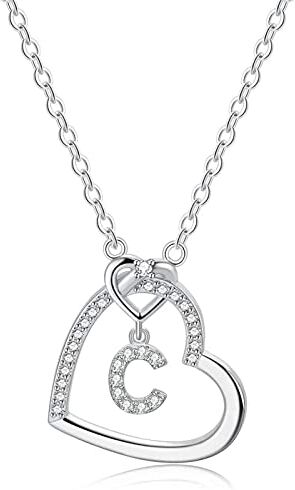 LIHELEI Collana Donna Argento, S925 Argento 26 Lettera Maiuscola Con Zirconi Collana a Cuore per Fidanzata Compleanno San Valentino Natale Anniversario Festa Della Mamma Gioielli Donna Regalo C