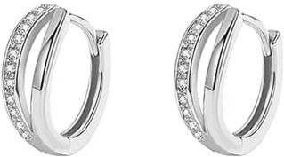 EVELYN Orecchini a cerchio piccoli da donna in argento sterling 925, cerchi a cerniera huggie a doppia linea creati con cristalli austriaci e zirconia cubica