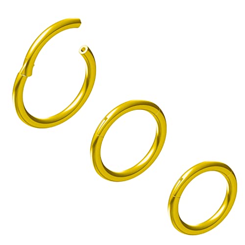 NewkeepsR 3 Pezzi-1.2mm×8/9/10mm Anello da Naso con Clip in Acciaio Chirurgico Oro,Orecchini a Cerchio Completo con Cartilagine da 20 Gauge per Uomini e Donne,Clicker con Cerniera a Scatto