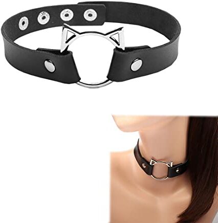 CUHZA delle Ragazze delle Donne del Cuore della Lega Choker del Cuore della cavità Punk Collana Party Club Femminile Collare Collo, Collare girocollo in pelle sintetica, stile gotico, regolabile