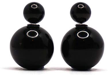 LeahMaria Orecchini a doppia perla fronte/retro, a sfera, 2 pezzi, diversi colori e Acciaio inossidabile, colore: Nero , cod.