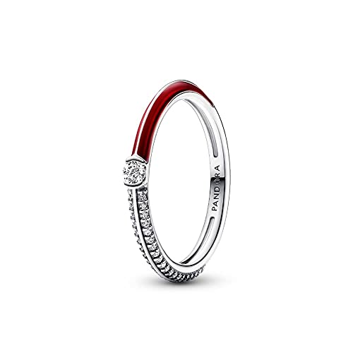 PANDORA ME Pavé & Red Sterling silver ring with clear cubic zirconia and red enamel, 58