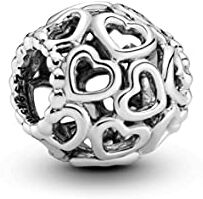 Pandora Moments 590719-18+790964 Braccialetto a maglia di serpente con chiusura a cuore e ciondolo a forma di cuore, in argento Sterling, misura 18 cm, 18 cm, argento, Nessuna pietra preziosa