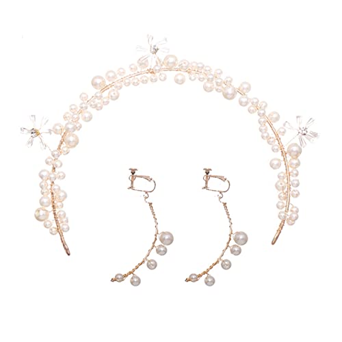 YPOSPDD 1 set con orecchini Fatti a mano Decorazioni donna Perle Perle Ciondoli sposa Fascia in metallo, pendenti Gioielli Impiegati da sposa Accessori in cristallo for feste Fascia for capelli non for le ore