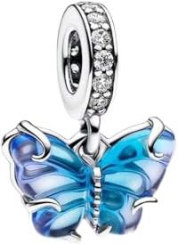 Lkwidi Donna Ciondolo- Farfalla blu in vetro di Murano Argento 925 Colgantes con Zirconia cubica per Charm Bracciale