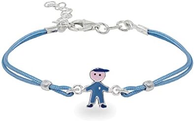 inSCINTILLE Braccialetti Bambina con Filo Cerato e Charm in Argento 925, Girotondo Bracciale Bambina e Bambino (Bimbo Azzurro)