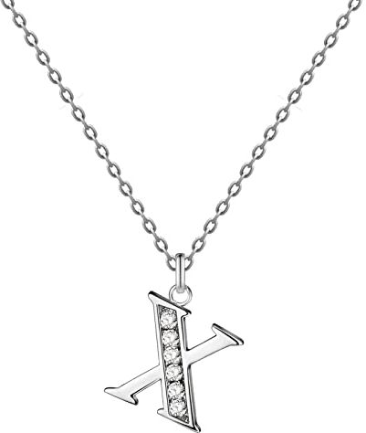 Cotigo Collana Lettera iniziale in acciaio inossidabile con pietra di zirconio brillante Collana da donna con ciondolo a forma di lettera dalla A alla Z Regalo per donna (X-Argento)