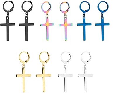 LONSVTTU 5 Paia di Orecchini a Cerchio Incrociato Set di Orecchini a Croce Orecchio da Donna in Acciaio Inossidabile Gioielli con Borchie Orecchini a Cerchio Huggie Clip per Orecchini Croce Pendenti