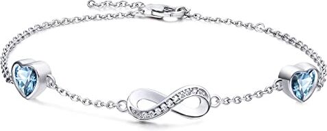 Qings Bracciale Infinito Argento Sterling con Acquamarina Simbolo Infinito di Pietre di Nascita di Cuore Braccialetto Regolabile Azzurro Zirconi Gioielli Regalo Festa Della Mamma per Mamma Donna