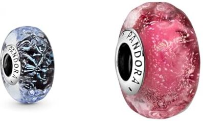 Pandora Charm murano blu scuro 798938C00 argento & 798872C00 perla in vetro di Murano da donna in argento.