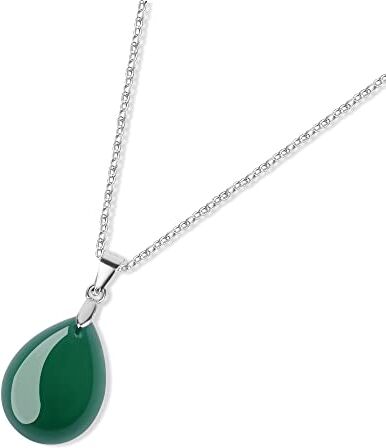 GAVU Collana da Donna in Argento Placcato Rodio con Ciondolo Goccia di Agata Verde