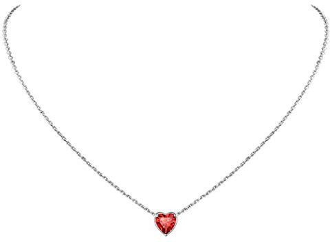 Suplight Collane Argento 925 Donna Collana Rosso Ciondolo Argento 925, Collana Cuore Pietra di Nascita Rubino Luglio Cuorino Confezione Regalo