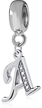 YiRong Jewelry Charm in argento Sterling 925 con ciondolo a forma di lettera dell'alfabeto, utilizzabile come iniziale o per formare parole, compatibile con bracciali Pandora A