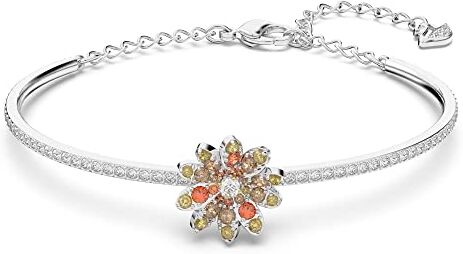 Swarovski Eternal Flower Braccialetto Rigido, Placcato Misto in Tonalità Rodio con Fiore e Pavé di Cristalli , Taglia M, Multicolore