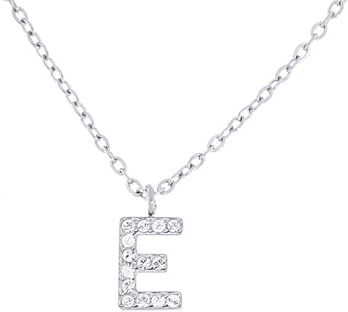 Stellazeta Collana Donna con Iniziale E in acciaio color argento con strass, Catenina con Ciondolo Lettera in Cristalli Luminosi, Collanina girocollo ragazza