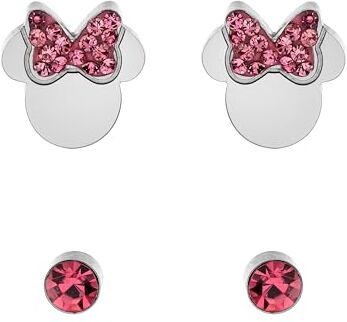 Disney Orecchini Minni Mouse, Collezione Acciaio Inossidabile, Colore Argento, UNICO, Pietre di zirconia cubica, Regalo per Ragazze e Donne (Rosa 1)