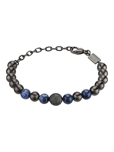 Breil , Collezione B Fence, Bracciale Uomo in Acciaio IP Gun, con Sfere di Sodalite, Pratica Chiusura a Moschettone, Idee Regalo Uomo, Lunghezza Regolabile 17.5-22.5 cm, Blu