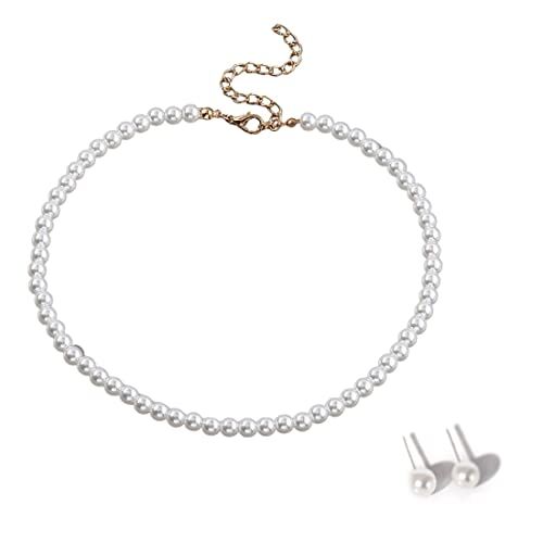 Clyhon Set di collana di perle per donna, ragazza, perla rotonda da 6/8 mm con orecchini pendenti, set di gioielli con perle finte