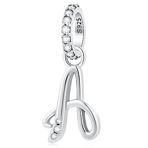 GLOWDAS Lettera A Charms Alfabeto Ciondolo, 925 Argento Sterling Iniziale a Ciondoli CZ Perlina Fit Pandora Anniversario Braccialetto con Letra, Regali per la Zia/Festa della Mamma/Agosto Compleanno/Zia