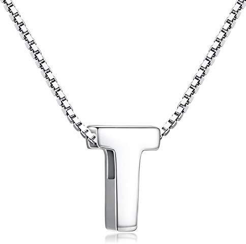 Candyfancy Collana Iniziale Argento 925 Donna Lettera Alfabeto Pendenti Nome A-Z Ciondolo Piccolo Catena 18 Pollice (Catena Ciondolo Lettera T)