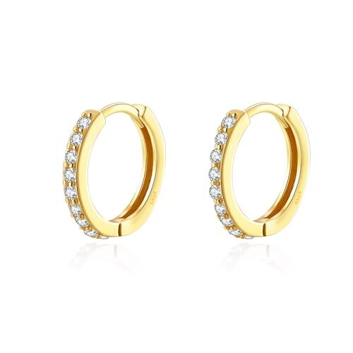 XUEBAIFU Mini Orecchini a cerchio Argento 925 Donna Uomo Piccoli Cerchi Zircone Cubica Cartilagine Superiore Lobe Orecchio Placcato in Oro Ipoallergenici 12mm