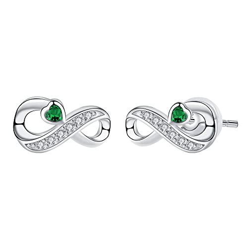 Arrebol Orecchini Infinito Donna Argento Sterling 925 Verde Cuore Zirconia Simbolo Infinity Amore con Scatola di Gioielli Regalo