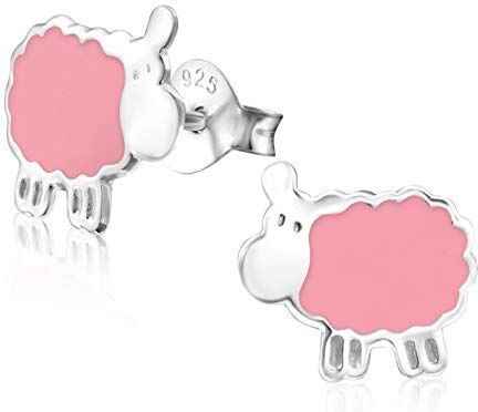 Laimons Orecchini da bambina a forma di pecora, in argento Sterling 925, colore: Rosa