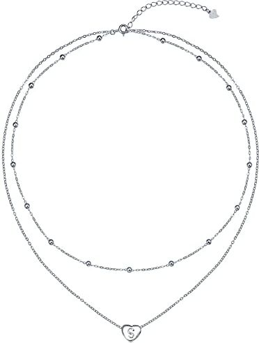 REIOT Collana Iniziale Donna, Catena a Doppio Strato in Argento Sterling 925, Regalo di Compleanno per Donne Ragazze Mamma Moglie, Regolabile 45+5 cm