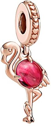 PANDORA Moments  Ciondolo a forma di fenicottero con vetro di Murano rosa, in lega di metallo placcato oro rosa 14 carati, 4,2 x 17,6 x 11,6 mm (T/H/B), misura unica, Oro rosa Vetro, vetro