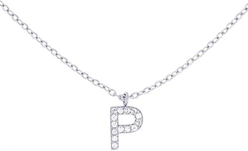 Stellazeta Collana Donna con Iniziale P in acciaio color argento con strass, Catenina con Ciondolo Lettera in Cristalli Luminosi, Collanina girocollo ragazza