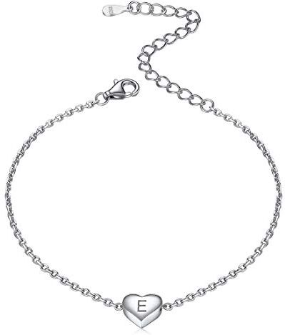 ChicSilver Bracciale con Iniziale E -Bracciale Argento 925 Donna con Ciondolo a Cuore -Catena Regolabile, con Confezione Regalo