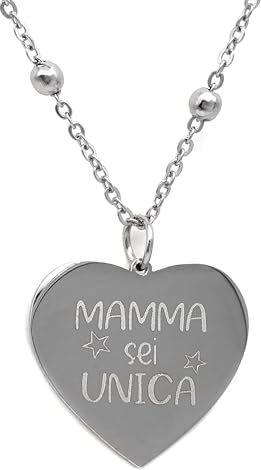 Generic Collana Donna Cuore Ciondolo in Acciaio con Incisione Scritta (Mamma sei Unica)