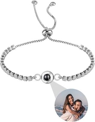 Godchoices Bracciale con foto personalizzato, braccialetto con foto a cerchio personalizzato, braccialetto per proiezione fotografica con immagine all'interno, regali fotografici personalizzati per donne/uomini