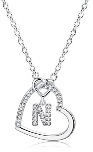 LIHELEI Collana Donna Argento, S925 Argento 26 Lettera Maiuscola Con Zirconi Collana a Cuore per Fidanzata Compleanno San Valentino Natale Anniversario Festa Della Mamma Gioielli Donna Regalo N