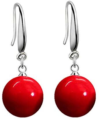 YAXUN Orecchini da donna in argento sterling 925, orecchini pendenti con ciondolo di perle di conchiglia rosso, temperamento, semplici, classici e moda regalo di gioielli per le donne e ragazze