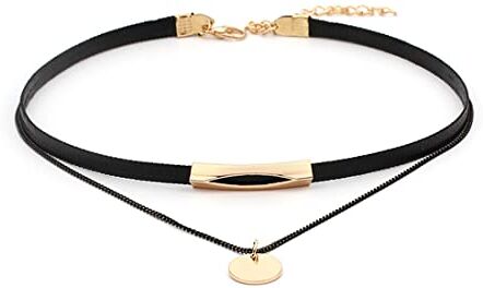 JUSTUSNX Nero Gotico Doppio Strato Oro Argento Circolare Ciondolo Choker Collana Halloween Accessori per Donne e Ragazze (A)