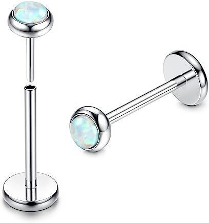 ADRAMATA 2Pcs G23 Titanio Piercing Labbro Brillantino Senza filo Piercing Medusa Monroe Labret Piercing Piccolo Piercing Naso CZ Opale Piercing Orecchio Argento Piercing Helix Piercing Trago