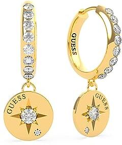 Guess Compass Coin 32014010 Orecchini a cerchio da donna, in acciaio inox, con cristalli Swarovski, taglia unica, dorati