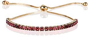 ZAVANA Bracciale Placcato Oro Regolabile da Donna e Ragazza, con Zirconi Cubici Rossi, Bracciali da Donna con Pietre con Chiusura Regolabile con Perline, Braccialetti Sottili con Pietre Rosse Rubino