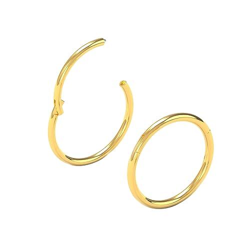 Body CAC Oro 2 Pezzi-1.2mm×6mm Sottili Naso Orecchini Acciaio Cerchietti Chirurgici, Hinged Segment Anello Finto Nostril Septum Piercing Trago per Donne