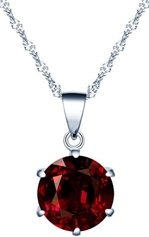 INFINIONLY Collana diamanti da donna ragazza, Collana in argento 925, Collana solitario 6 griffe, Ciondolo con zirconi lucidi, 0.8cm gemma, Processo di taglio perfetto, 45cm Catena, rosso