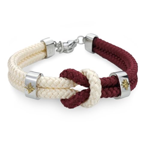 SAGA GIOIELLI ® Bracciale Uomo Nodo Nautico Infinito Rosa Dei Venti Acciaio (BEIGE-BORDEAUX)