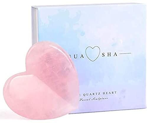 GURSAC Cristallo Grezzo Crystal Rose Quartz Heart Love Massage Tool Pietra preziosa naturale Gua Sha Board Massaggiatore raschiante for viso, occhi, collo Massaggio for la cura della pelle