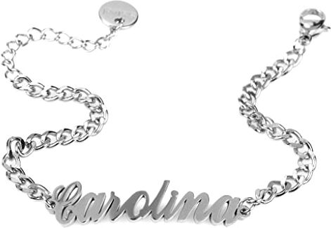 Flowers Bracciale in acciaio con Nome in Corsivo disponibile in due colorazioni dorato e argentato (Carolina Argentato)