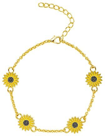 Dishowme Cavigliera Girasole Bracciale Margherita Fiore Smalto Catena Del Piede Spiaggia Regolabile Sandali A Piedi Nudi Gioielli Per Donne Ragazze Adolescenti (Oro)