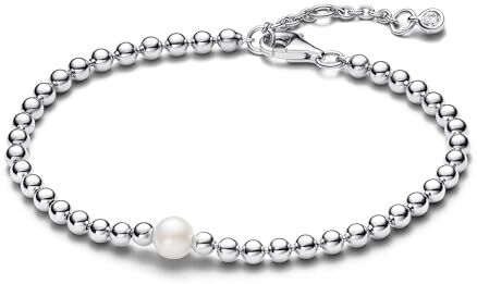 PANDORA Bracciale da donna con perle d'acqua dolce e sfere in argento 593173C01, 18 cm, Argento sterling, Zirconia cubica