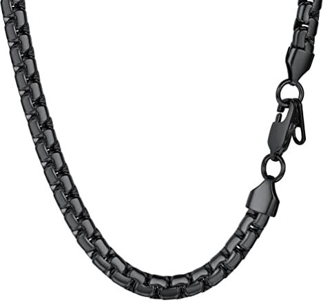 PROSTEEL Collana Catena Scatola Piatta 60 cm Larghezza 6 mm Nero Acciaio Inossidabile Placcato Metallo Nero Grande Robusta