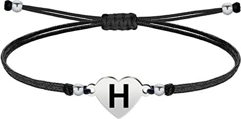 cotigo Bracciale lettera H iniziale con cordino cerato Bracciale donna o uomo con iniziale nome Bracciale lettera in acciaio inox incisa