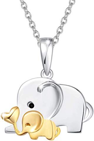 FANCIME Mamma Ti Amo Elefante Ciondolo Collana in Argento Sterling 925 Gioielli per Donna Ragazze Bambini Catena Lunghezza: 40 + 5 cm